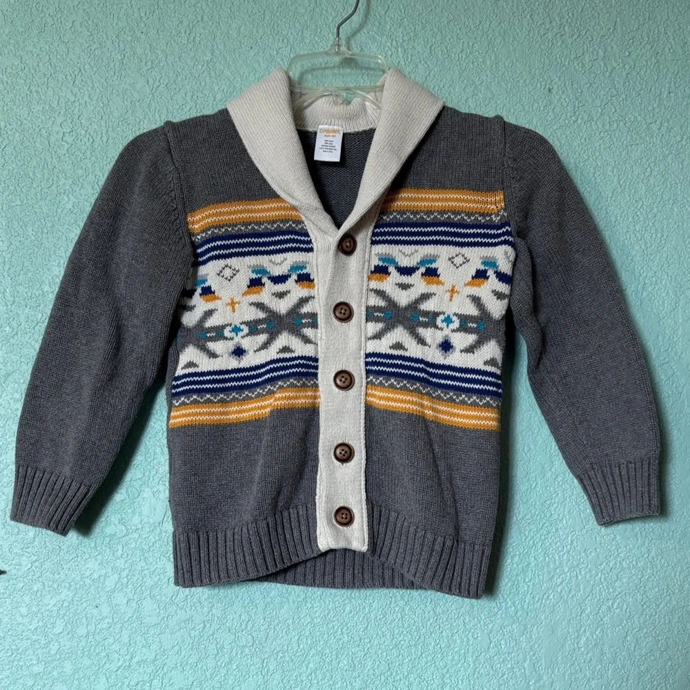 Gymboree Gray Patterned Kids Cardigan Sweater, size S 5/6 - like new